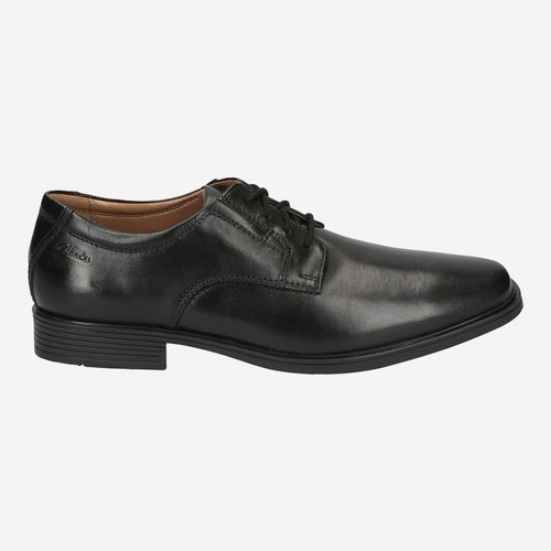 NUOVE scarpe eleganti Clarks uomo Tilden punta liscia Oxford pelle nera taglia 9,5 W - Foto 2 di 4