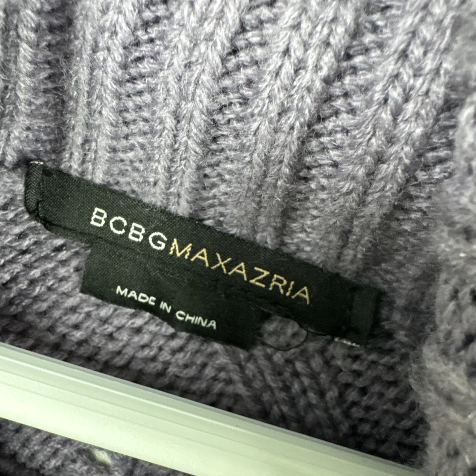 Poncho BCBG Maxazria talla S/M cuello alto tejido con cable púrpura grueso Foto 3 de 4