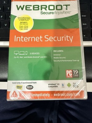 Webroot Secure Anywhere Internet Security w Antivirus PC Mac Mobile 3 Device New
