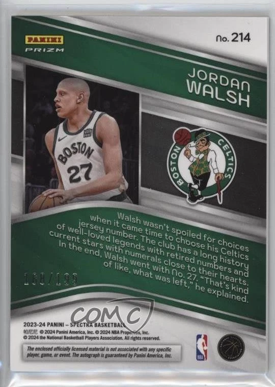 2023-24 Panini Spectra Rookie Jersey Auto /199 Jordan Walsh #214 Rookie Auto RC - Image 2 of 2