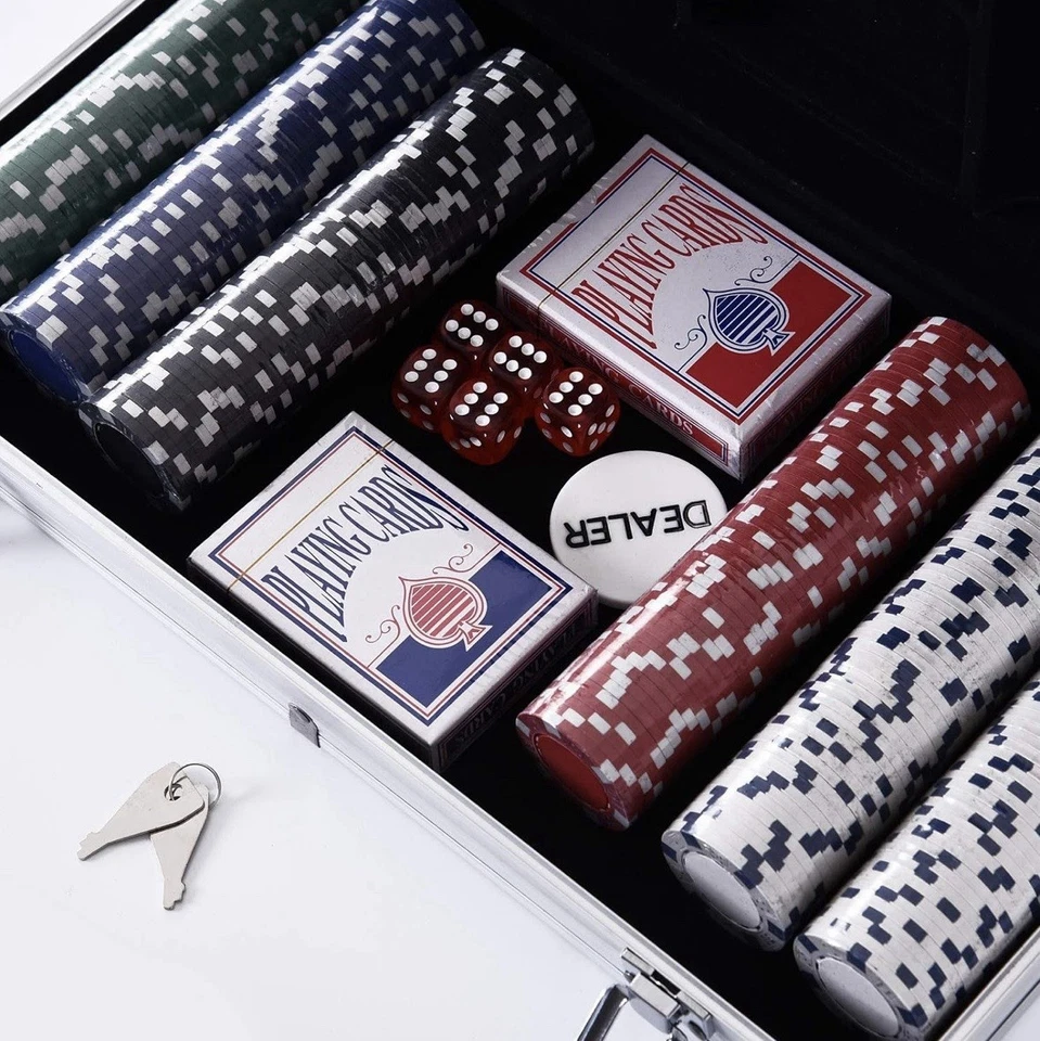 Coffret poker mallette aluminium avec jetons, 2 jeux de cartes et dés - Photo 3/4