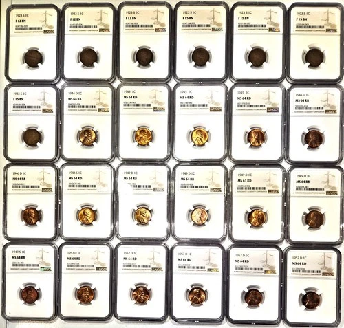 Lincoln Wheat Cent 24-Coin Set - 1923 to 1957 - NGC Certified - 17 are MS