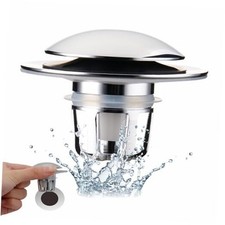 Chrome Bathroom Sink Drain Stopper, Universal 2-in-1 Sink Chrome Plated