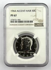 1964 Kennedy 50c Silver Half Dollar Accent Hair NGC PF67