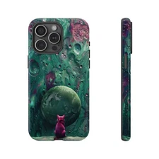 Violet Cat Green Planet Surface Phone Case