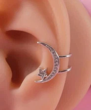 Crystal crescent moon ear cuff