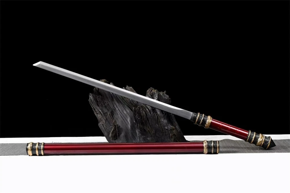 Espada Dao palo chino de acero al carbono afilada de batalla roja mango de acero inoxidable-Saya Foto 2 de 4
