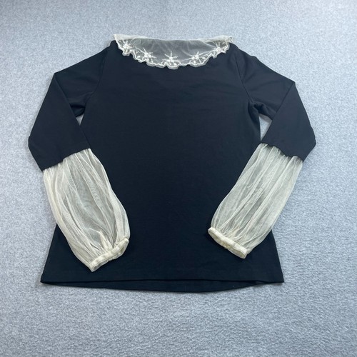 Vintage Newport News Shirt Women L Black Ruffle Cottage Steampunk Victorian Y2K - Picture 2 of 8