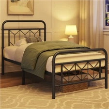 Vintage Metal Bed Frame Platform Bed Frame with Diamond Pattern Headboard