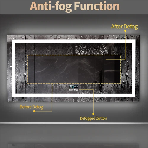 Smart Bathroom Mirror w/ Bluetooth Dual LED Strips Anti-Fog Dimmable Lighting