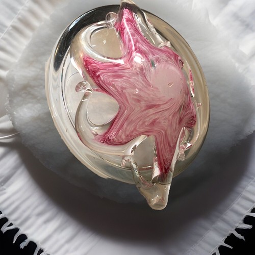 Vintage Murano Pink Swirl Blown Glass Trinket Candy Dish Italy 6 Pt Pull & Loop - Picture 11 of 11