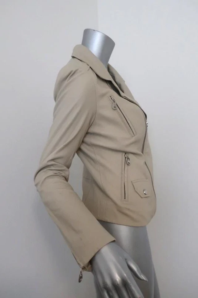 Doma Darken Leather Biker Jacket Ecru Size Small Motorcycle Jacket - Image 4 of 4