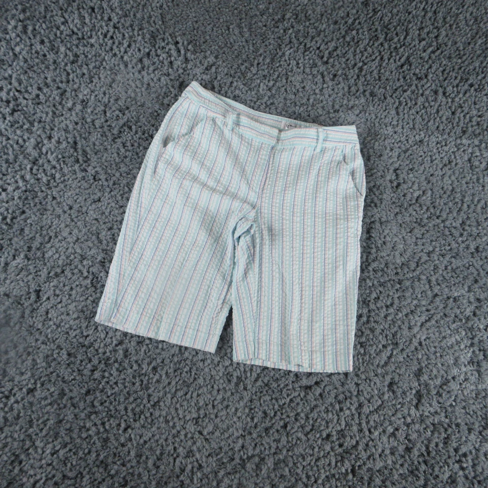 Pantalones Cortos Greg Norman Para Mujer 4 Blanco Azul Rayas Seersucker Golf Chino 30x10* Foto 2 de 4