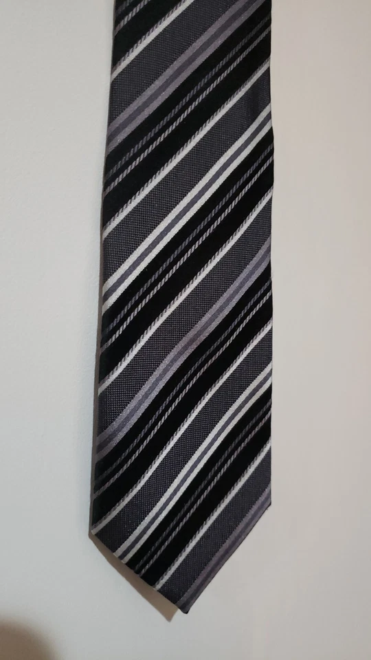 Calvin Klein Gray and Silver Stripe Necktie 53" - Image 2 of 4