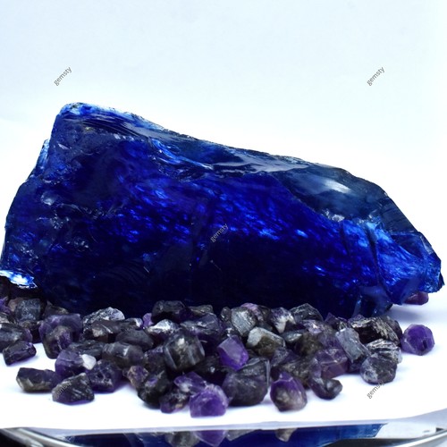 Piedra preciosa suelta áspera sin cortar creada en laboratorio de tanzanita azul cruda de 1349,9 quilates CERTIFICADA - Imagen 6 de 12