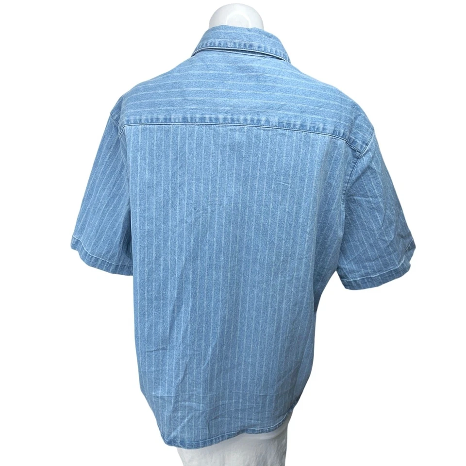 Mango MNG Blue Denim Chambray Pinstriped Button Up Short Sleeve Top Shirt Size S - Image 2 of 4