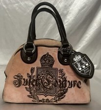 Juicy Couture Vintage, Y2K, Pink Velour, Leather Handbag Bag Purse Crown Heart