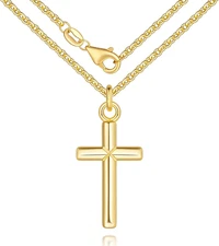 14K Gold Cross Necklace for Women with X Engraving, 20mm Pendant