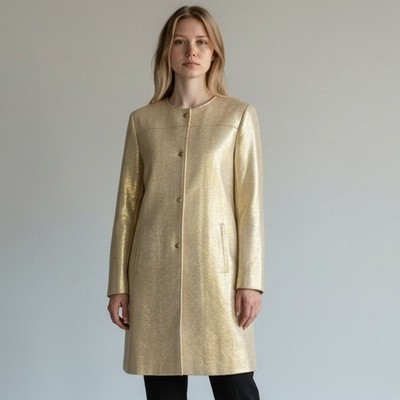 Marc New York Metallic Trench Coat Women's Size Small Pebbled Gold Button Up