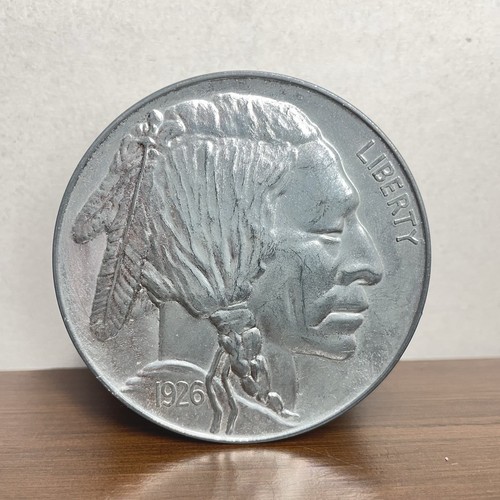 Vintage 1975 CCC Buffalo Nickel Coin Bank, 1926 Indian Head Metal Piggy Bank