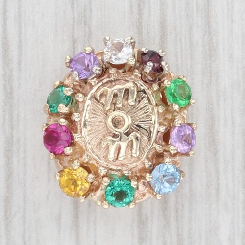 Mom Slide Bracelet Charm 10k Yellow Gold Lab & Natural Gemstones Ruby Emerald