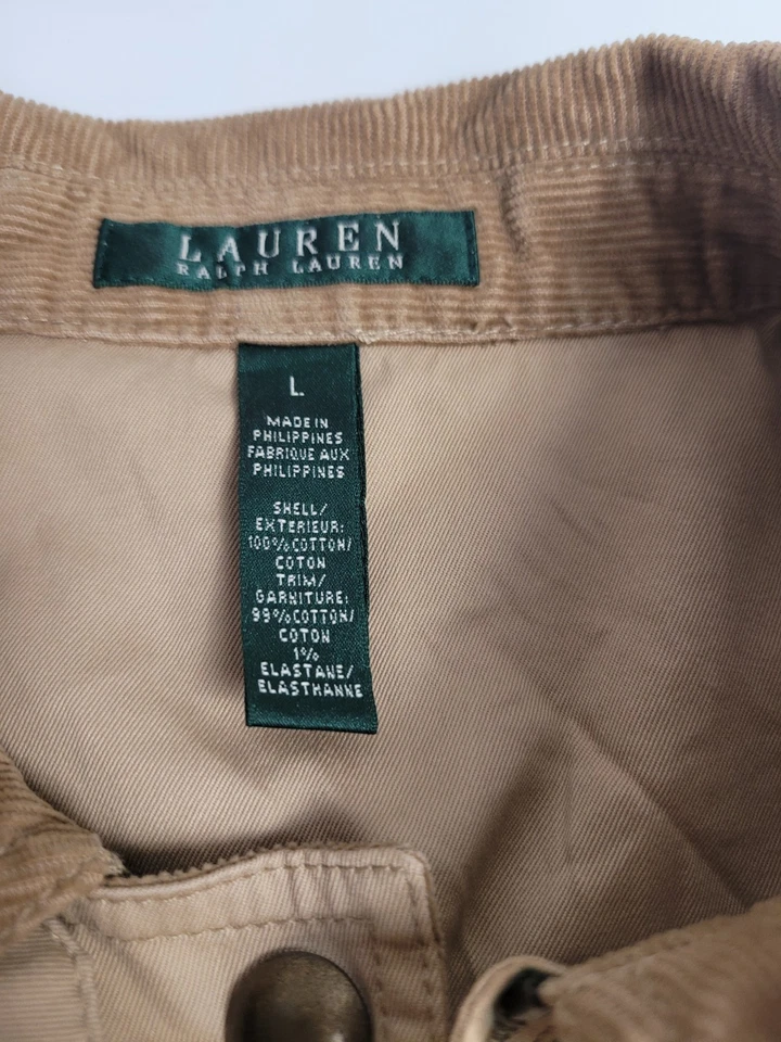 Ralph Lauren Womens Barn Jacket Tan Corduroy Collar Size L Safari Outdoor  - Image 4 of 4