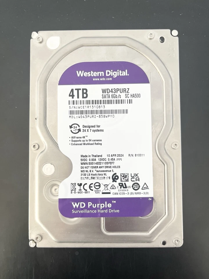 WD Purple 4TB Surveillance Hard Drive 3.5” SATA – For Parts / Not Working - Image 3 of 4