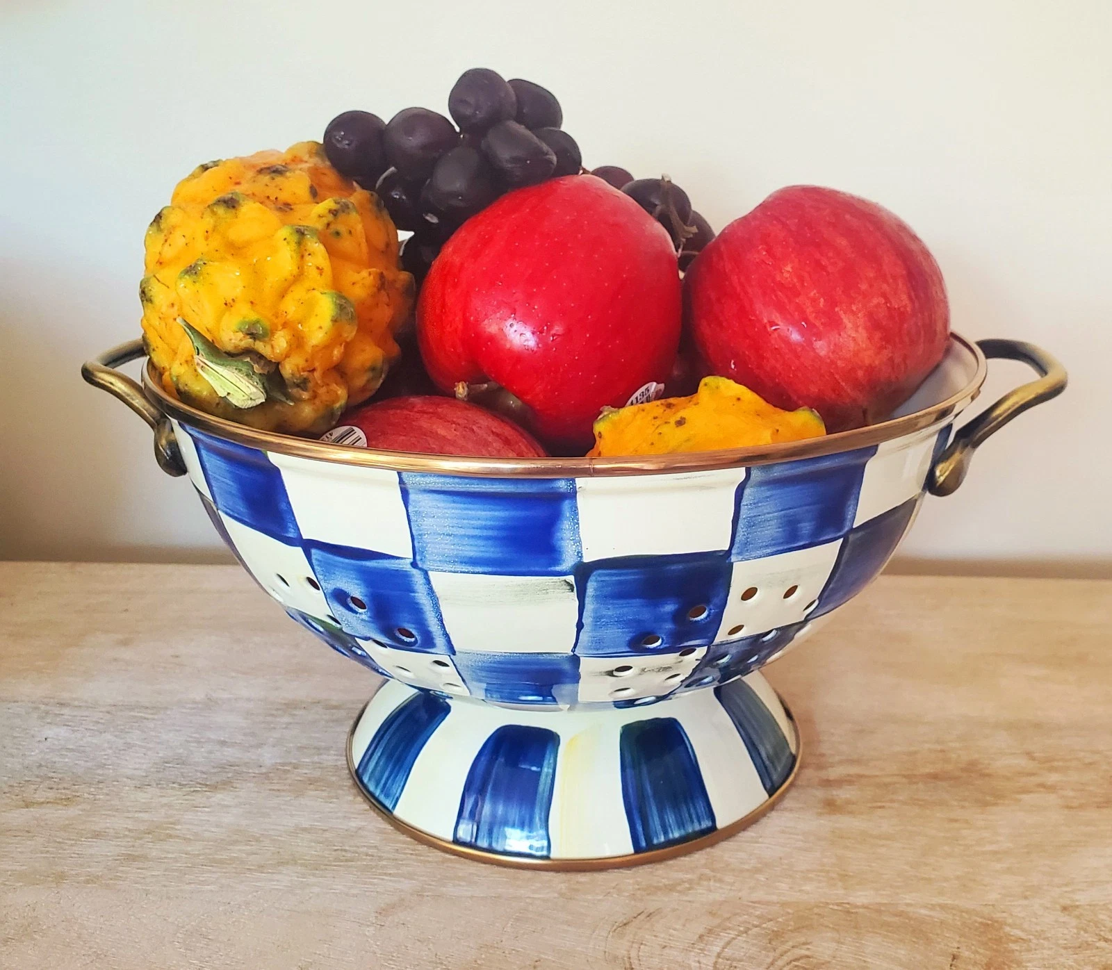 Mackenzie Childs Royal blue Check colander Large 2.75 qt. 11.5"W x 5"H NEW!
Opens in a new window or