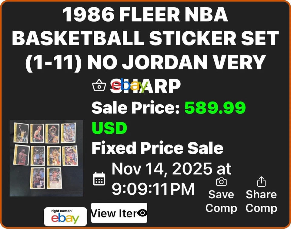 Juego de pegatinas de baloncesto Fleer NBA 1986 (1-11) sin Jordan muy afilado Foto 3 de 4