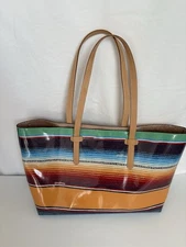 Consuela Thelma Breezy East-West Striped  Tote Bag, Leather Handles-Open Top
