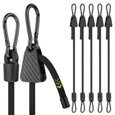 Adjustable Bungee Cords with Hooks, 6 Pack Heavy Duty Outdoor Carabiner Bunge...