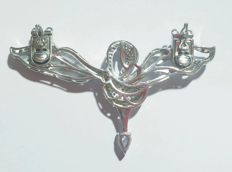 Karina "La Fenice" Argento 925 c.zirconi mm L62xh35+Corallo Bambù mm.3,50, cm.49 - Immagine 3 di 4