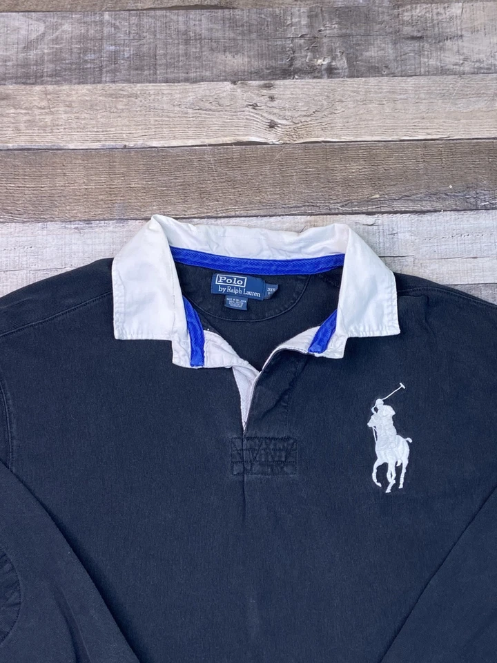 VTG Polo Ralph Lauren Shirt Mens 3XB Big Pony Rugby Black Long Sleeve Pullover - Image 2 of 4