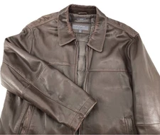 Perry Ellis Portfolio Men’s Brown Lambskin Leather Zip Up Jacket Size XL Preppy