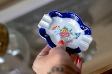 Vintage Lefton Flower Power 1970s Blue Ashtray