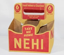Vintage 1949 NEHI Soda Bottle Cardboard Paper Bottle Carrier Old Display 6 Pack