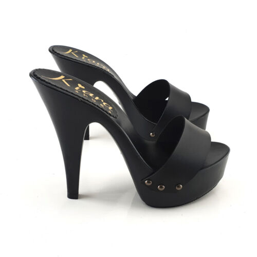 Zuecos Negros Mate Hechos En Italia 35 A 42 - Tacón 13 - K9502 NEGRO - Imagen 4 de 8
