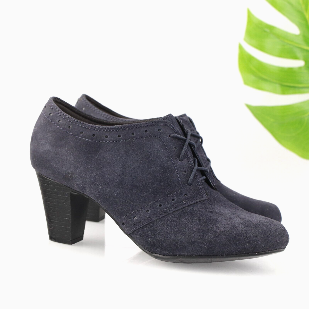 Clarks Womens Sapphire Chloe Boot Size 10 Blue Suede Lace Up Block Heel  Bootie