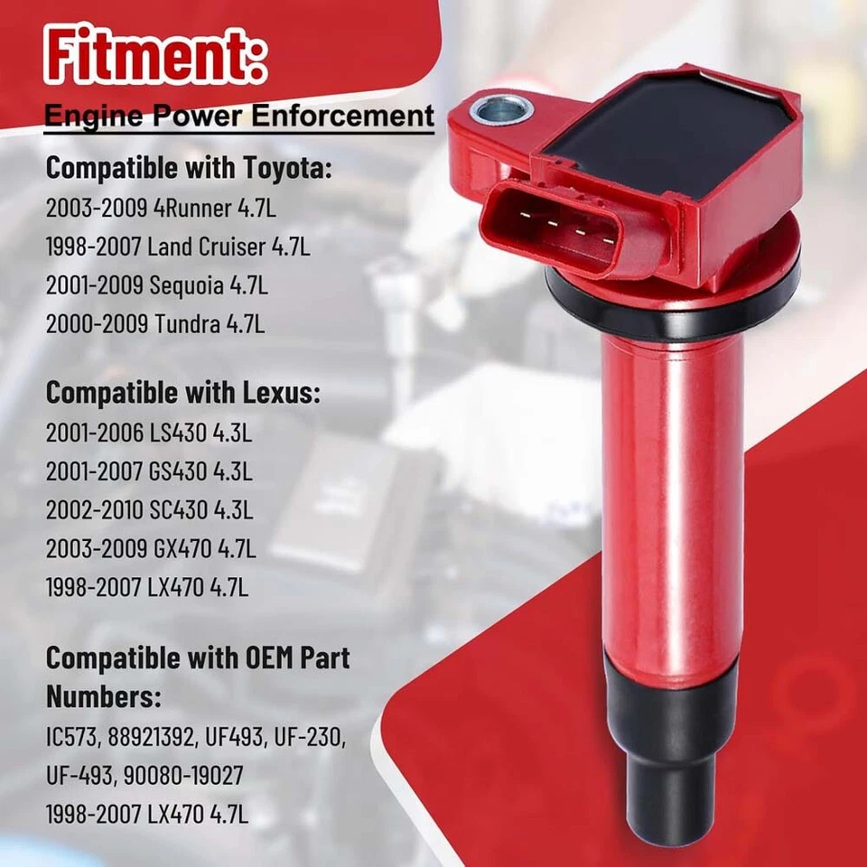 8 Pack Ignition Coil & Spark Plug For Toyota Tundra Sequoia Lexus 4.7L V8 UF230 - Image 2 of 4