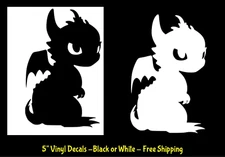 Baby Toothless Dragon 5" Vinyl Decals Black or White Car Truck Window