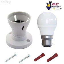 Bayonet Batten Socket Lamp Fitting BC 22 White Ceiling Lamp Holder+5W LED Bulb