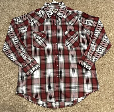 Fly Cattleman Pearl Snap L/S Shirt Men's XL Casual Western Cowboy RED Plaid VGUC