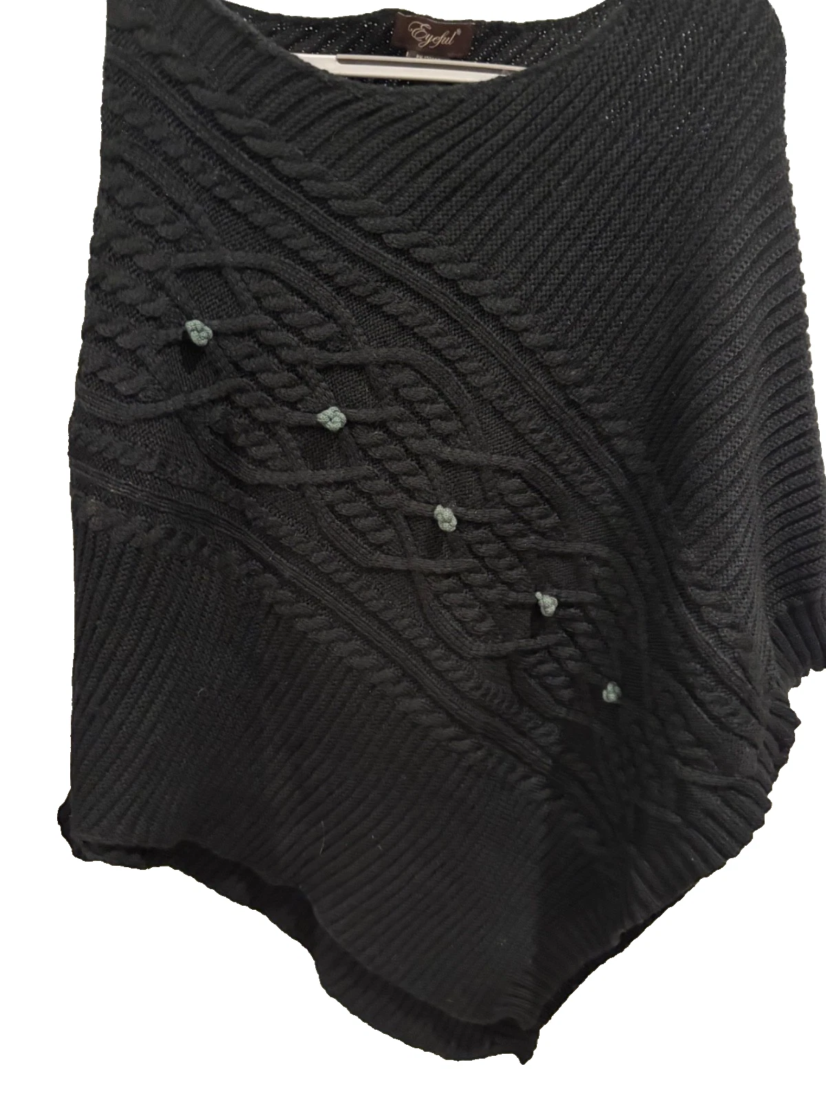 Eyeful Black Knit Poncho One-Size Boho Chunky Hippie Asymmetrical Detaill Front