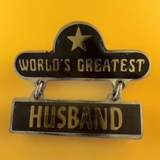 VTG “WORLD’S GREATEST HUSBAND” Pin Badge Anniversary Birthday Gift Hubby Him