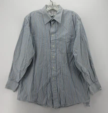 VINTAGE Burberry London Shirt Men 16 1/2 Blue Button Up Striped 90s USA Large