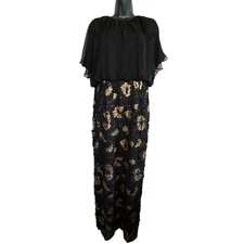 Aidan Mattox evening gown black and gold sequins applique size 12