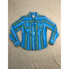 Roper Women's Blue Green Striped Western Long Sleeve Button Up Shirt Size M