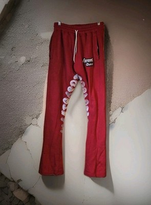   RED EMBROIDERED AVANT GARDE SWEATPANTS MENS SIZE X-LARGE RARE