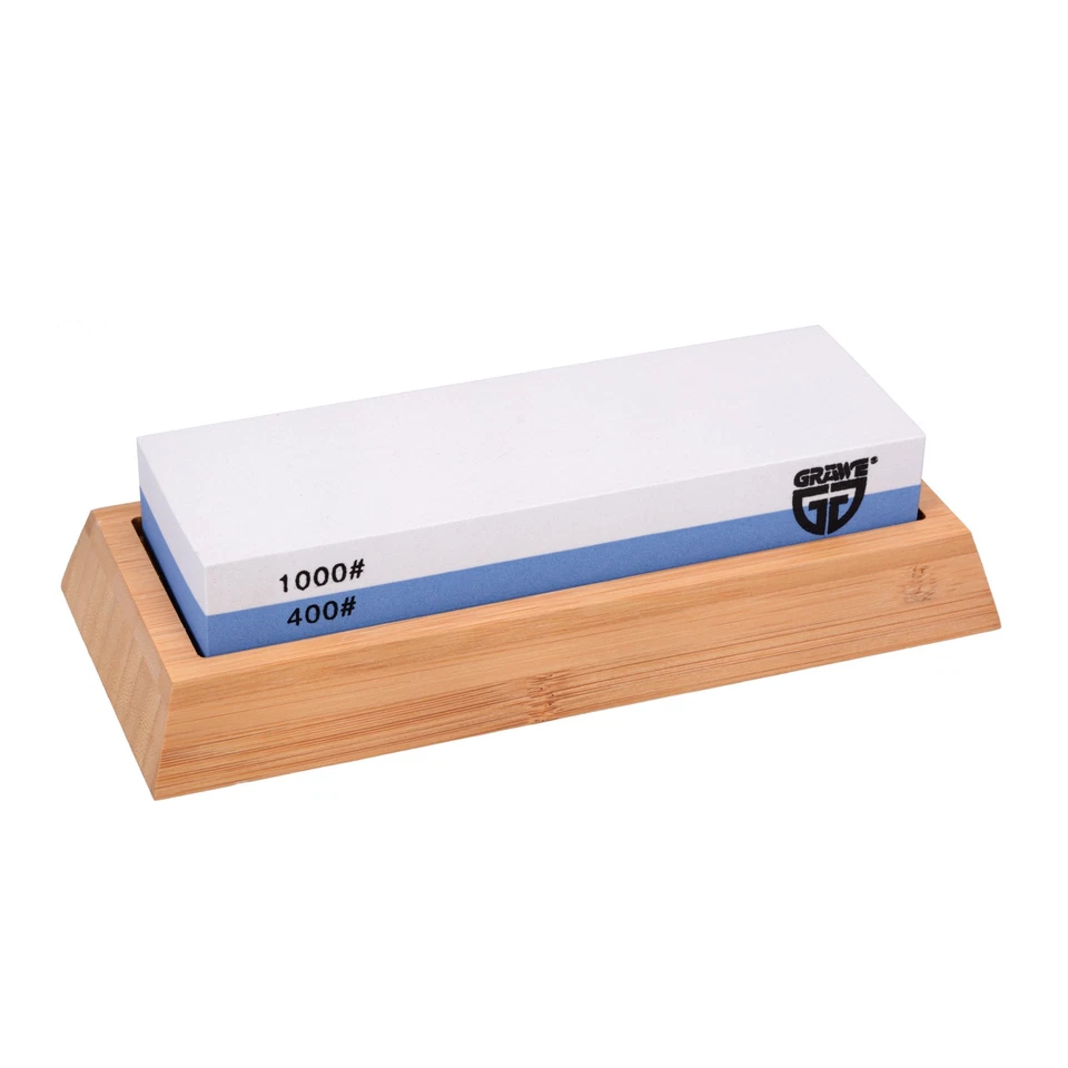 GRÄWE® Wetzstein Schleifstein Körnung 1000 / 400 Halter aus Bambus Abziehstein