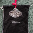 Vintage STEUBEN Glass Peace Ornament on Red Ribbon Brand New in Box